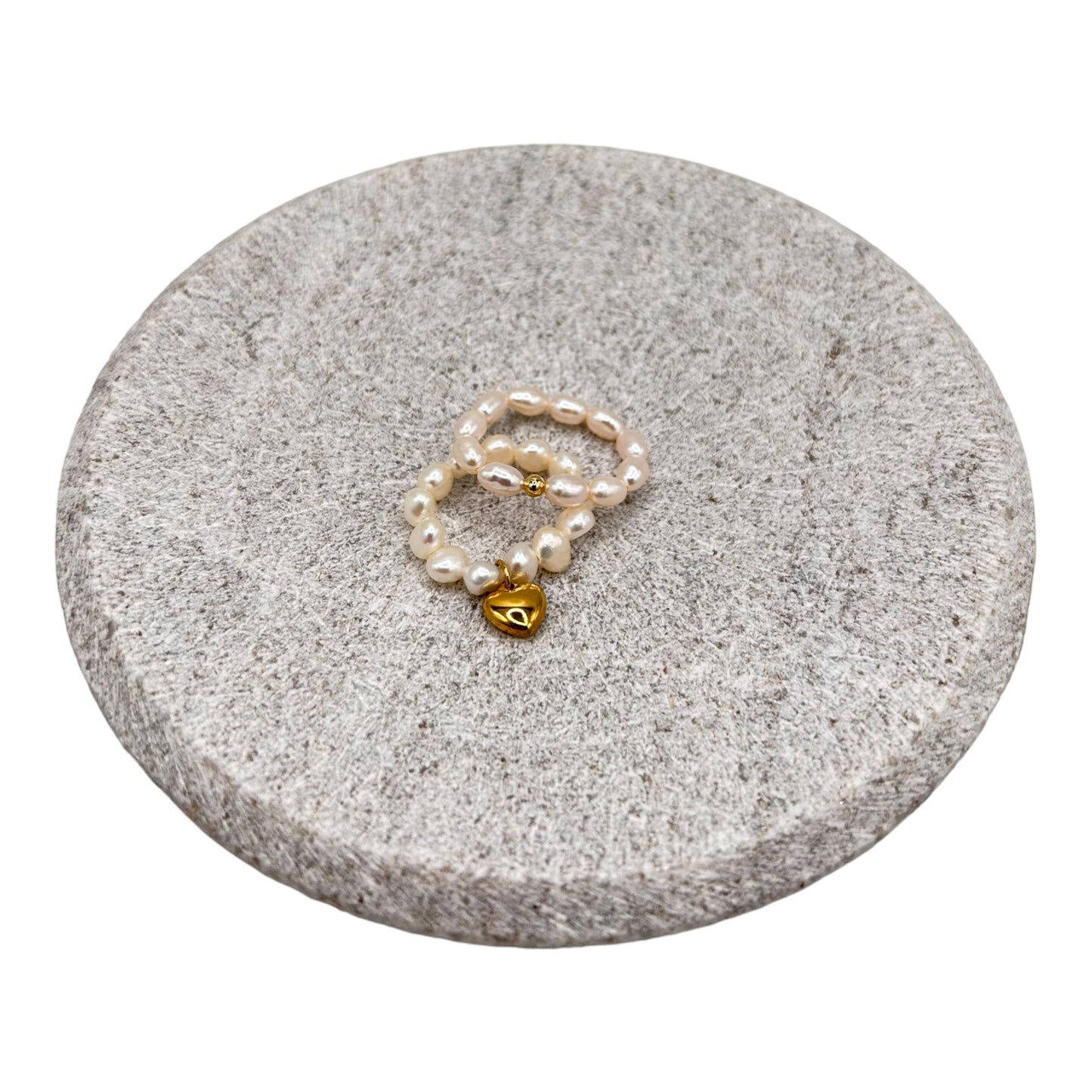 Mira - Seed Pearl Ring With Heart Charm