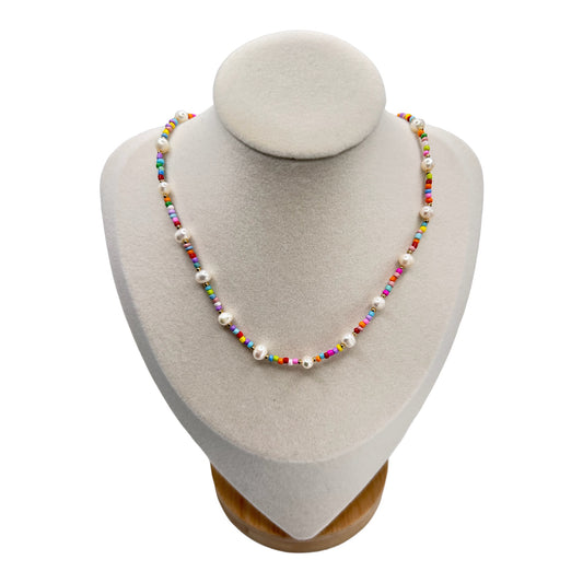 Anemone - Rainbow Pearl Beaded Necklace