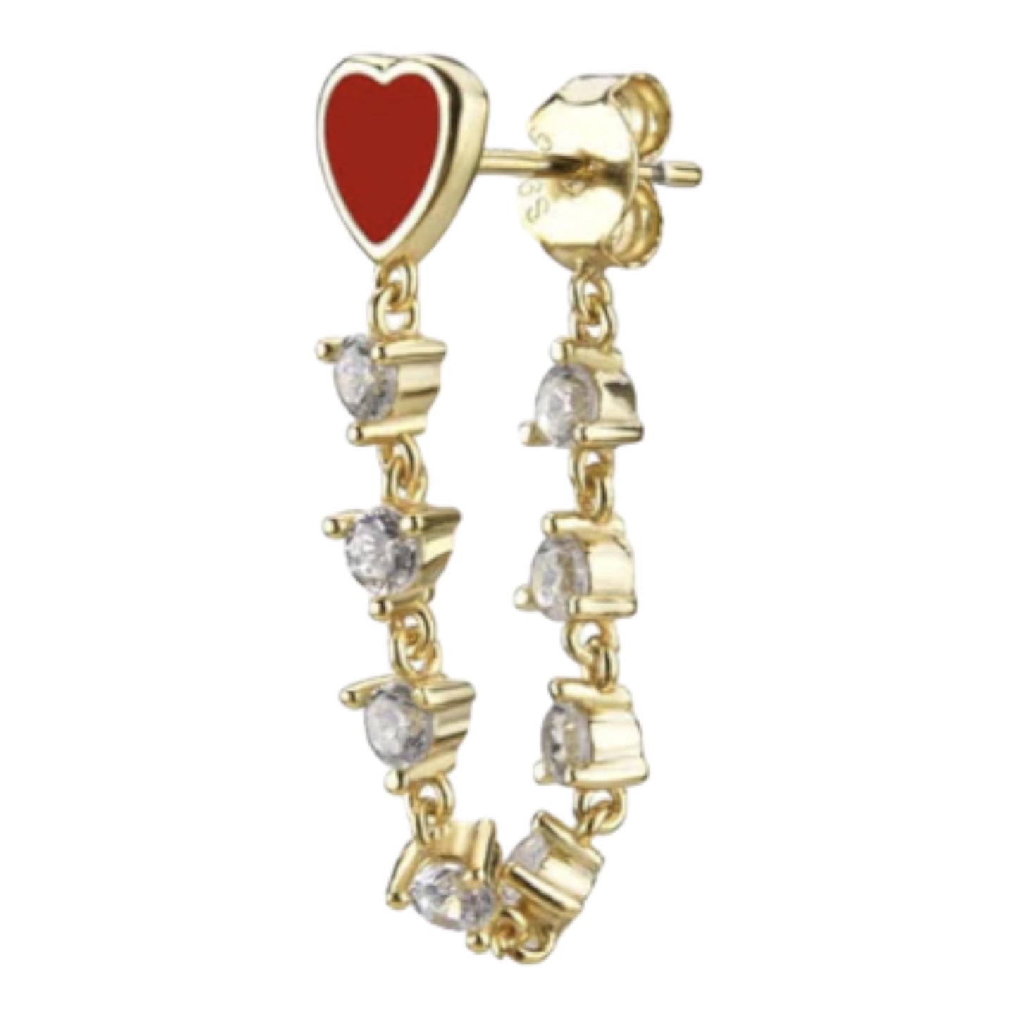 Be mine - Emaille Heart & Pearl Tassel Chain Stud Earrings