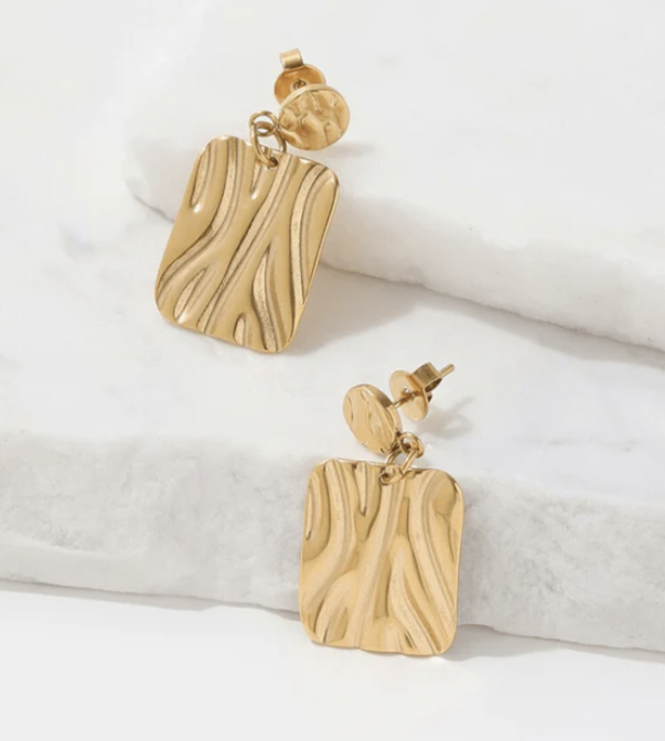 Leonidas - Gold Hammered Squared Earrings