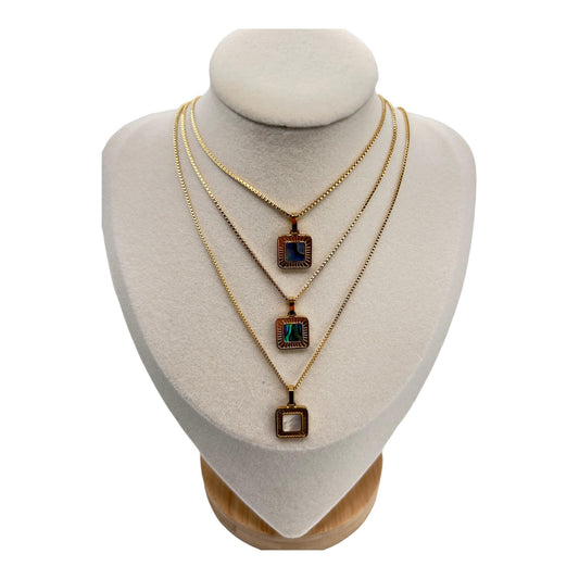 Bubble - Square Abalone & White Shell Ray Pendant Necklace